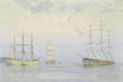 Shipping at Anchor, Carrick Roads by Henry Scott Tuke